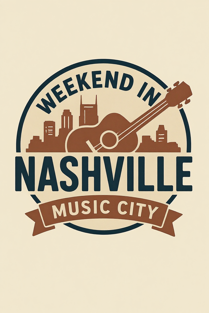 Weekend in Nashville - Music City logo featuring Nashville skyline and guitar